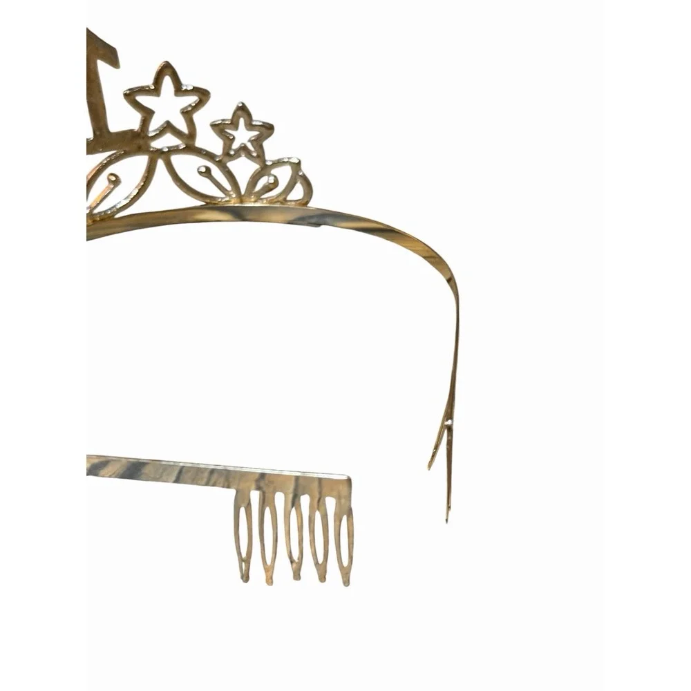 Gold 14th Birthday Tiara-Rhinestone Star‎ Princess Crown For 15th Bday